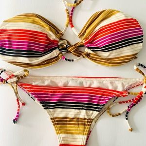 NWT Billabong Shady Lane Striped Bandeau String Bikini M Medium